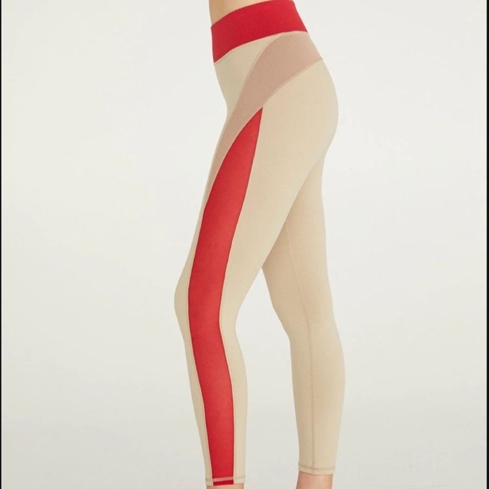 Michi Raven Legging Ablaze Red Beige‎ Combo Sheer Mesh Panels size medium